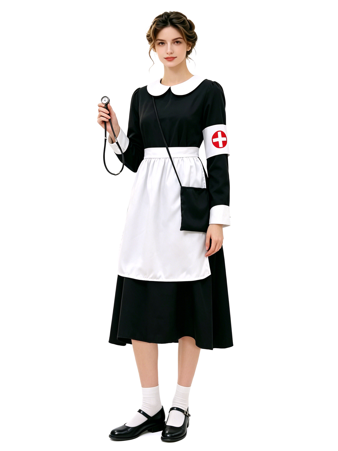 Classic Black White Nurse Uniform Set - Women Nurse Cosplay Outfit